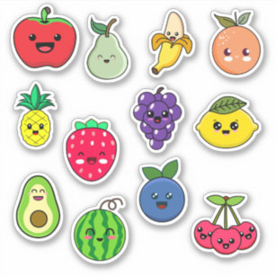 Kawaii Cute Fruits Sticker Image, in the Style of Kawaii Art, Meme