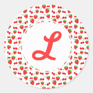 Cute Kawaii fruits strawberry cherry monogram Classic Round Sticker