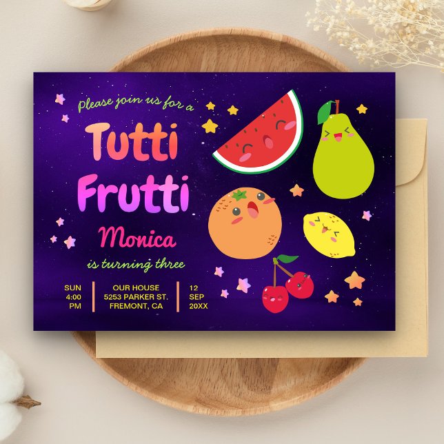 Cute Kawaii Fruits Tutti Frutti Birthday Party Invitation (Creator Uploaded)