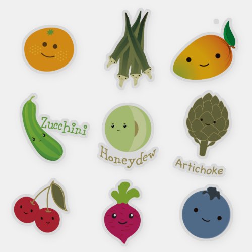 Cute Kawaii  Frutis and Vegetables Sticker Set