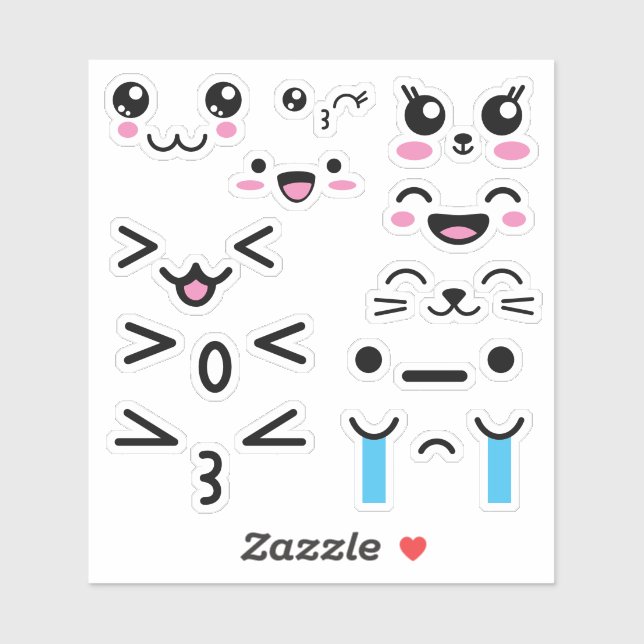 Cute Kawaii Funny Anime Faces Sticker (Sheet)