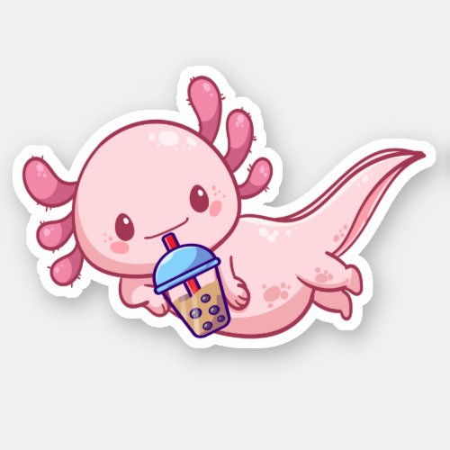 Cute Kawaii Funny Axolotl Boba Bubble Tea Sticker