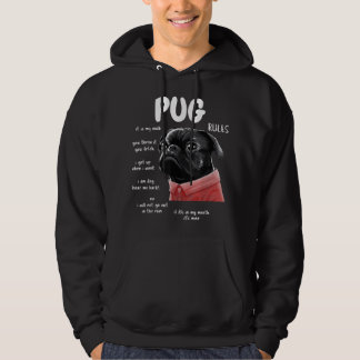 Cute Kawaii Funny Black Pug Dog Rules Gifts Hoodie