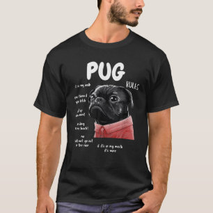 Cute Kawaii Funny Black Pug Dog Rules Gifts Men Wo T-Shirt
