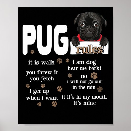 Cute Kawaii Funny Black Pug Dog Rules Gifts Poster