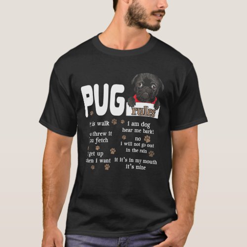 Cute Kawaii Funny Black Pug Dog Rules Gifts T_Shirt