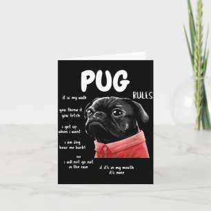 Cute Kawaii Funny Black Pug Dog Rules Men Women Ki Card