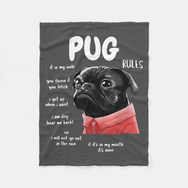 Cute Kawaii Funny Black Pug Dog Rules Men Women Ki Fleece Blanket (Front)