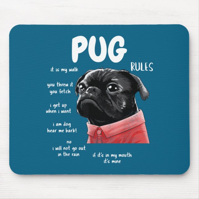 Cute Kawaii Funny Black Pug Dog Rules Men Women Ki Mouse Pad (Front)