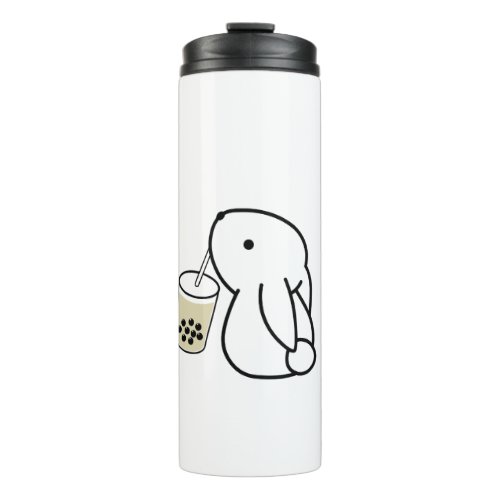 Cute Kawaii Funny Bunny Drinking Boba Milk Tea Thermal Tumbler