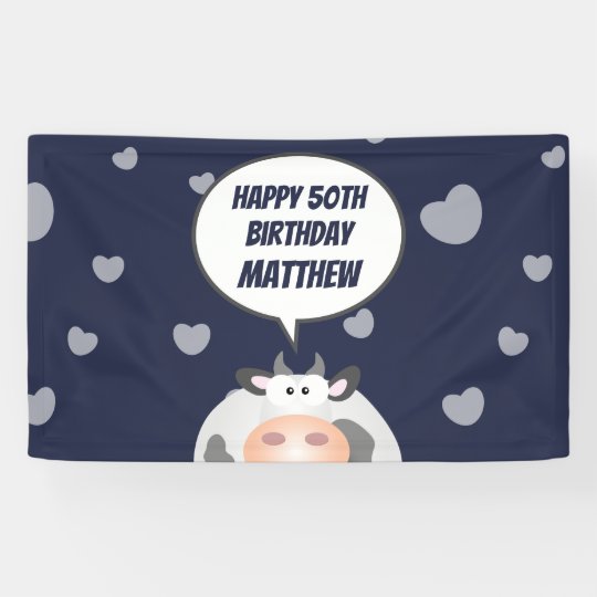 Cute Kawaii Funny Cartoon Cow Happy 50th Birthday Banner Zazzle Com