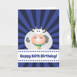 Cute Kawaii Funny Cartoon Cow Happy 50th Birthday Card