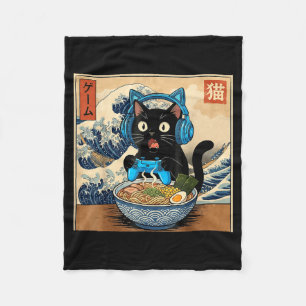 Cute Kawaii Gamer Cat Funny Ramen Japanese Cat Gam Fleece Blanket