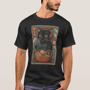 Cute Kawaii Gamer Cat Funny Ramen Retro Japanese C T-Shirt
