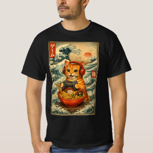 Cute Kawaii Gamer Cat Funny Ramen Retro Japanese  T-Shirt