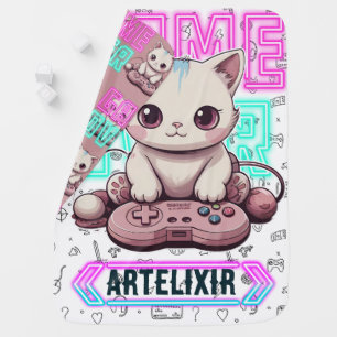 Cute Kawaii Gamer Cat, game over Baby Blanket