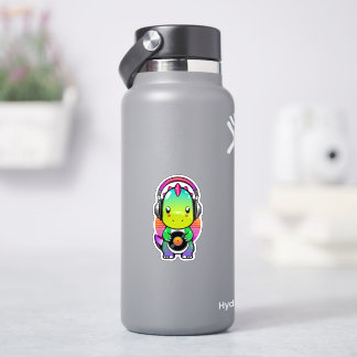 Cute Kawaii Gamer Dinosaur Dj Music Vinyl Sticker