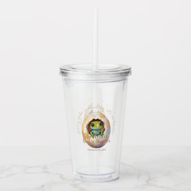 Cute Kawaii Gecko Lizard Egg Baby Shower Acrylic Tumbler (Front)