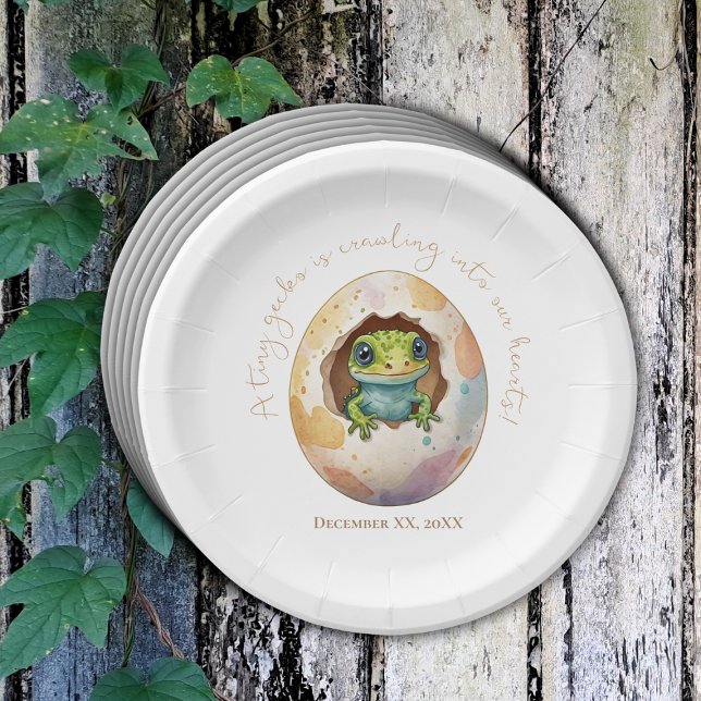 Cute Kawaii Gecko Lizard Egg Baby Shower Paper Plates (Creator Uploaded)
