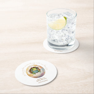 Cute Kawaii Gecko Lizard Egg Baby Shower Round Paper Coaster