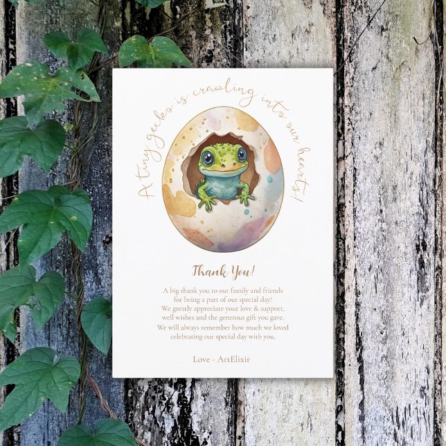 Cute Kawaii Gecko Lizard Egg Baby Shower Thank You Card (Creator Uploaded)