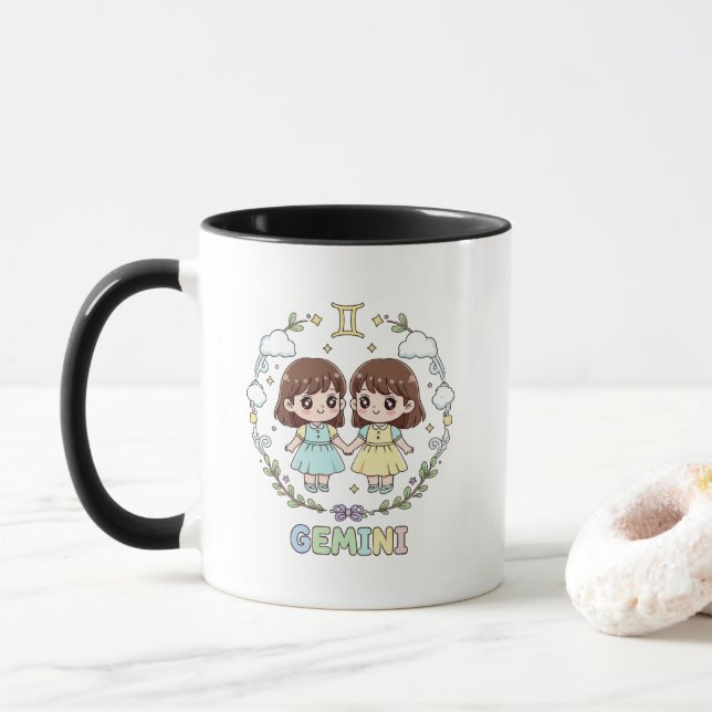 Cute Kawaii Gemini Zodiac Sign Mug (With Donut)