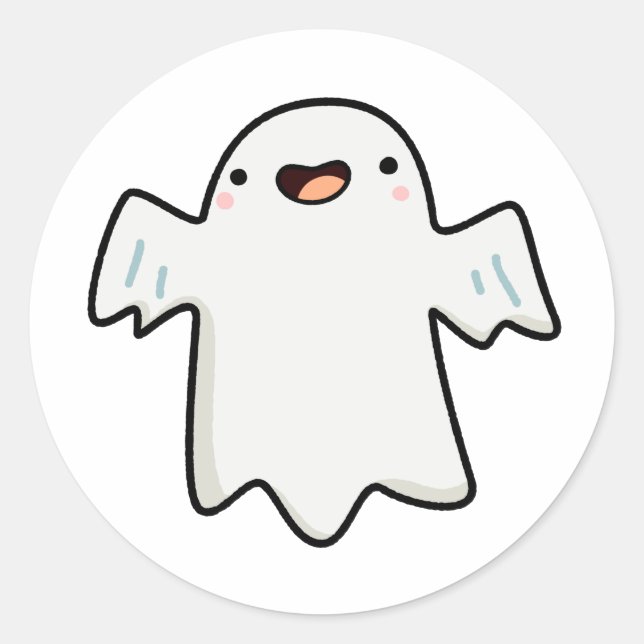 Cute Kawaii Ghost Classic Round Sticker (Front)