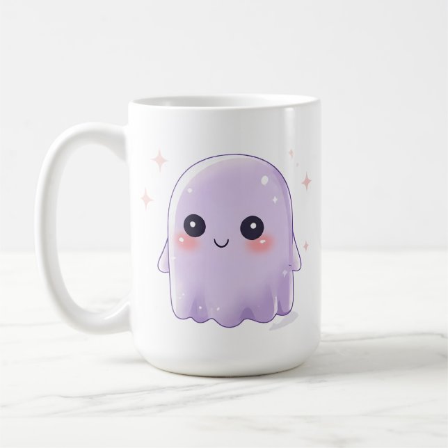 Cute Kawaii Ghost Coffee Mug | Cozy Halloween Cup (Left)