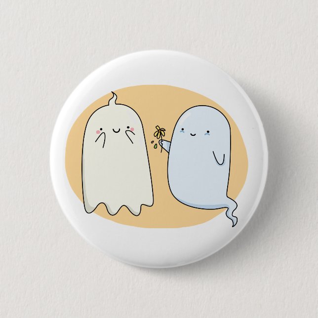 Cute Kawaii Ghost Couple Button (Front)