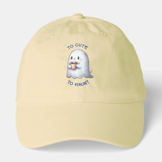 Cute Kawaii Ghost Holding Coffee Watercolor  Hat