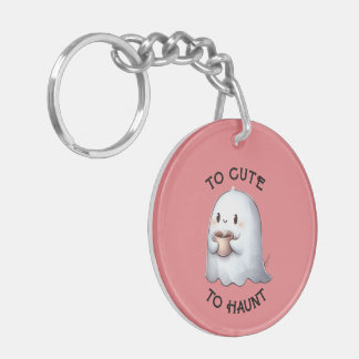 Cute Kawaii Ghost Holding Coffee Watercolor  Keychain