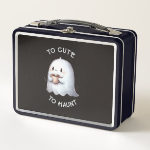 Cute Kawaii Ghost Holding Coffee Watercolor Metal Lunch Box
