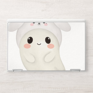 Cute Kawaii Ghost in Bunny Hat, Watercolor Charact HP Laptop Skin