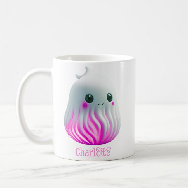 Cute Kawaii Ghost - Personalized with name Coffee Mug (Left)