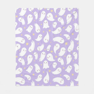 Cute Kawaii Ghost Seamless Pattern on Lavender  Fleece Blanket