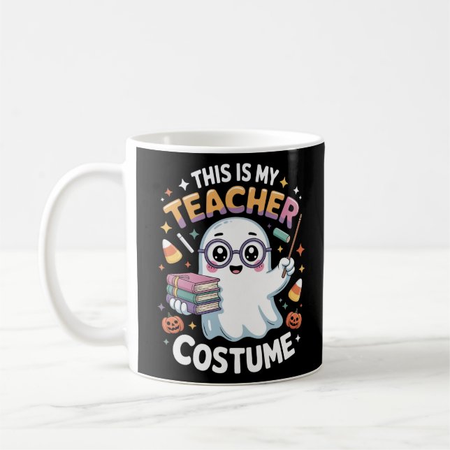 Cute Kawaii Ghost Teacher – Funny Halloween Class Coffee Mug (Left)