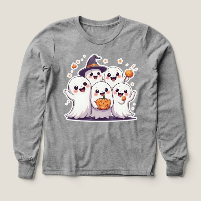 Cute Kawaii Ghosts Halloween Sweatshirt – Spooky P Tri-Blend Shirts (Design Front)