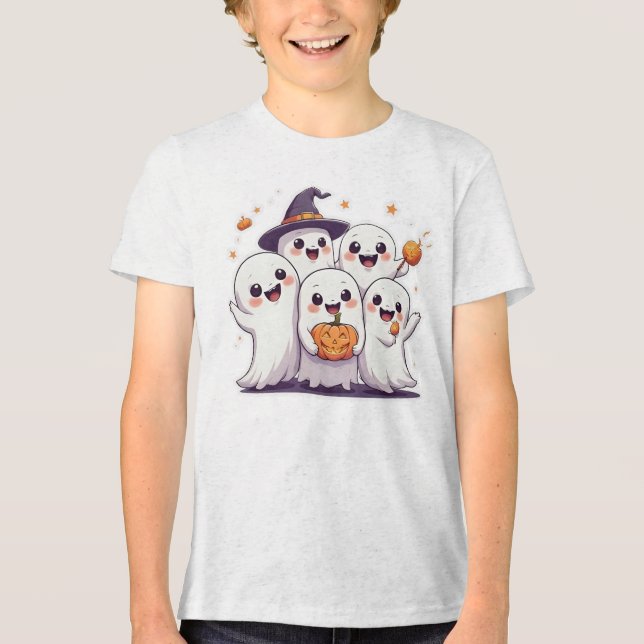 Cute Kawaii Ghosts Halloween T-Shirt  Tri-Blend Shirt (Front)