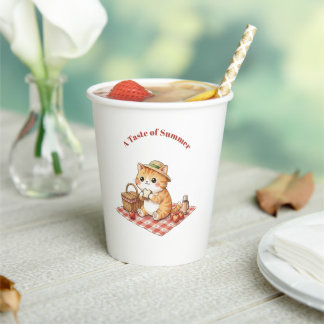 Cute Kawaii Ginger Cat Picnic Party Paper Cups