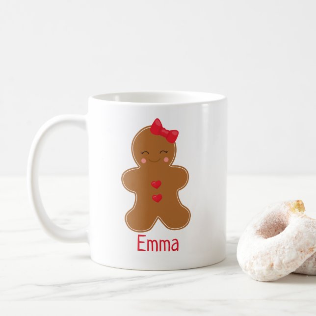 Cute Kawaii Gingerbread Personalized Christmas Mug (With Donut)
