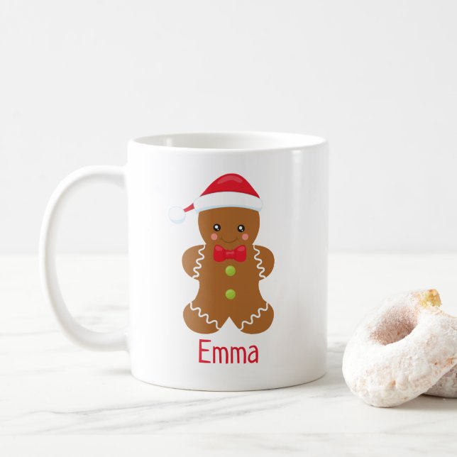 Cute Kawaii Gingerbread Personalized Christmas Mug (With Donut)