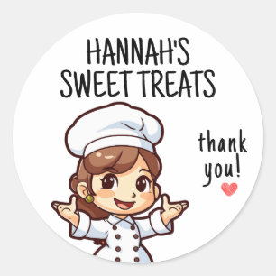 Cute Kawaii Girl Baker Long Brown Hair   Thank You Classic Round Sticker