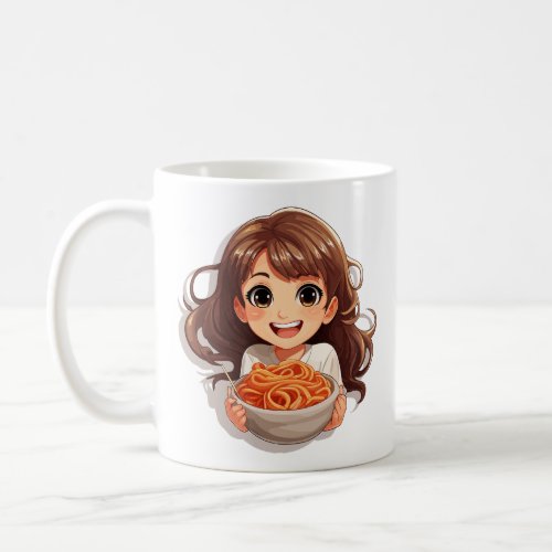 Cute Kawaii Girl Eating Spaghetti Coffee Mug