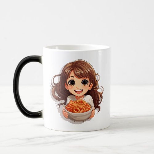 Cute Kawaii Girl Eating Spaghetti Magic Mug