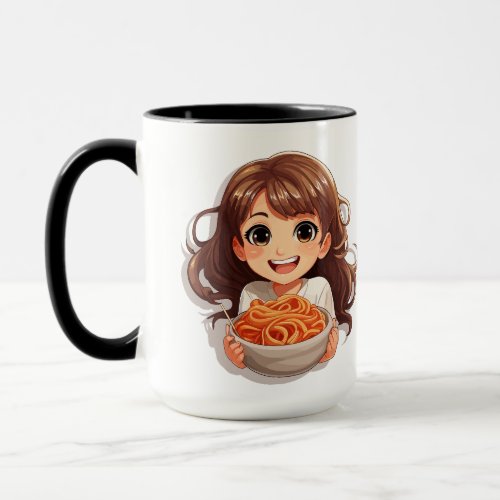 Cute Kawaii Girl Eating Spaghetti Mug