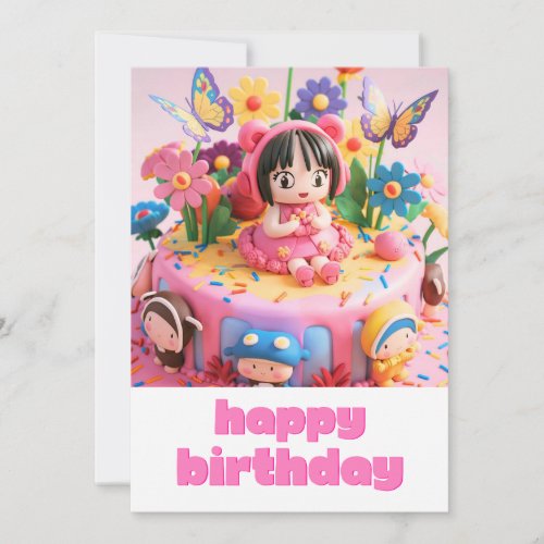 Cute Kawaii Girl Happy Birthday Card