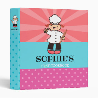 Cute kawaii girl kids personalized cookbook recipe 3 ring binder