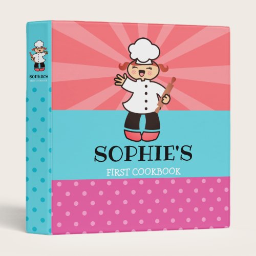 Cute kawaii girl kids personalized cookbook recipe 3 ring binder