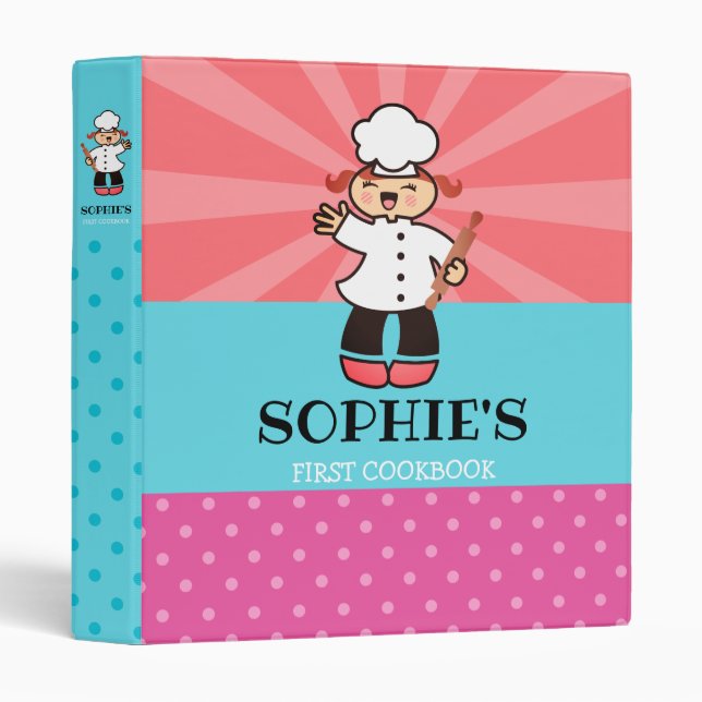 Cute kawaii girl kids personalized cookbook recipe 3 ring binder (Front/Spine)