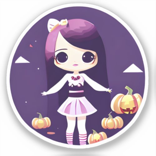 Cute Kawaii Girl with Pumpkins Halloween Sticker